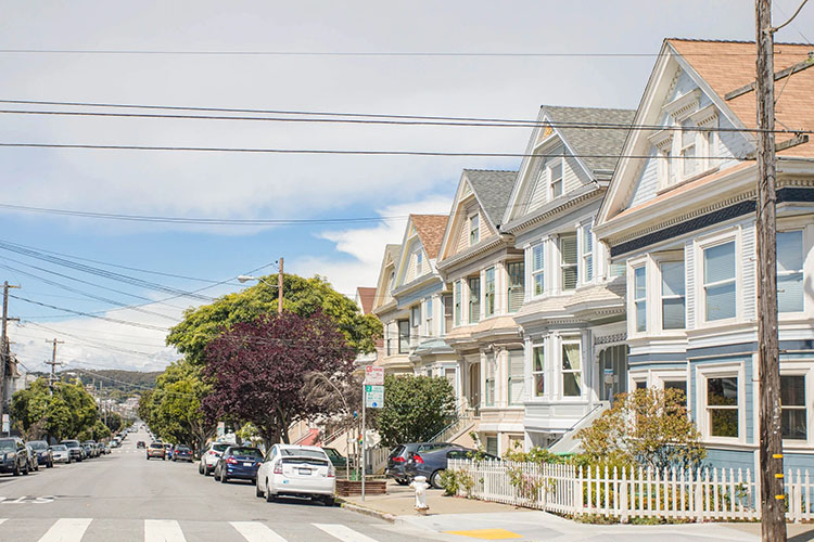 A row of Victorian-style homes in the Inner Richmond neighborhood of San Francisco. 